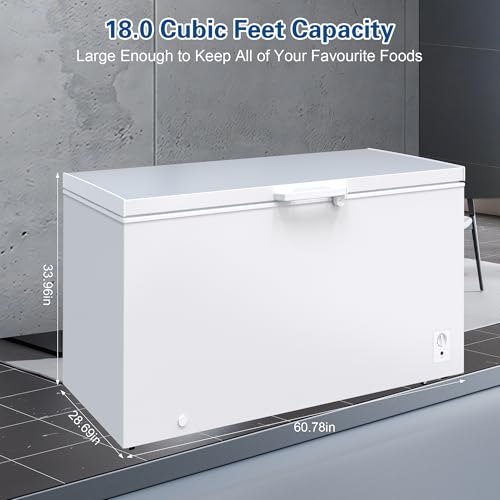 Image of 18.0 Cu.Ft Deep Freezer, Large Chest Freezer for Families with Removable Basket& 8 Adjustable Thermostat, Energy Saving Freezer Front Drain Free Standing Top Open Door for Home, Kitchen, White