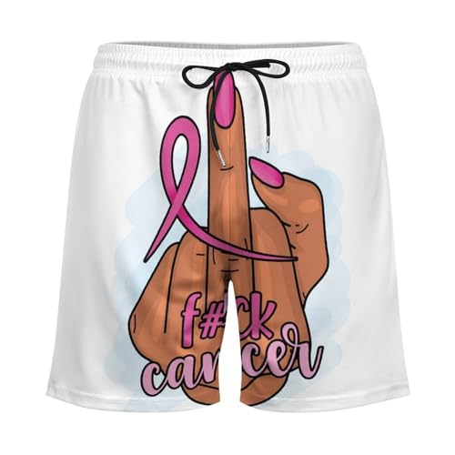 Mens Swim Trunks with Compression Liner, Fuck Breast Cancer Printed Board Shorts3