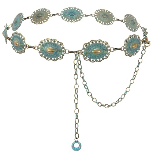 XZQTIVE Women Boho Chain Belts For Dresses Jeans Western Cowgirl Waist Links Belt Adjustable Metal Concho Belt