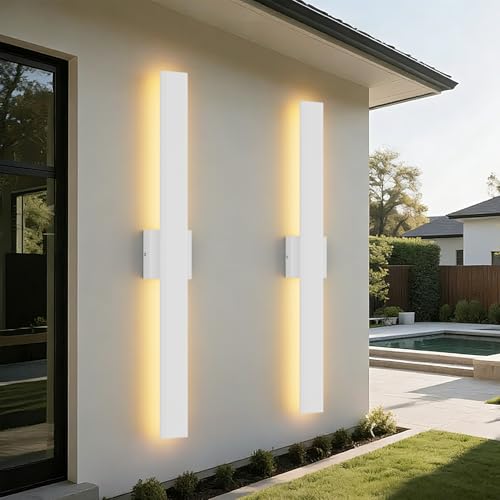 Image of Aipsun 2 Packs Outdoor Wall Sconce, 3000K 4000K 6000K, 31.5in Modern White Exterior Light, Long LED Linear Wall Light Outside Lighting for Entrance, Hallway, Garage, Porch(3CCT)