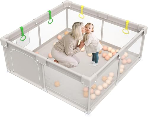 Image of ZEEBABA Baby Playpen, Big Play Pen for Babies(59x59x27inch), Kids Safe Play Center for Babies and Toddlers, Baby Fence Gives Mommy a Break
