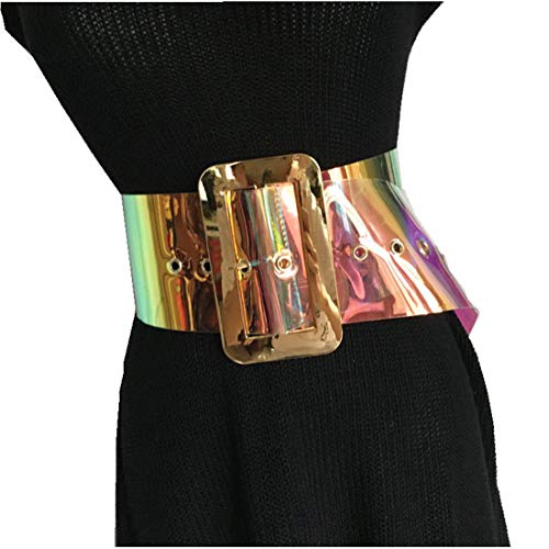 Towonder Women Fashion iridescent Clear Belt Transparent PVC chunk Waist Belt Waistband Cinch Dress Belt 3.5