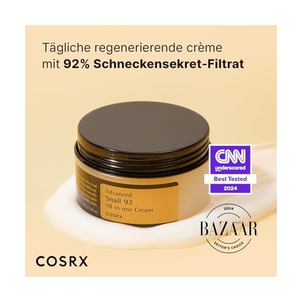 COSRX Advanced Snail 92% All in One Cream | Schneckenschleim Creme mit Hyaluron | Anti Pickel Anti Falten Gesichtscreme | für trockene und empfindliche Haut | Korean Skincare – Bild 4