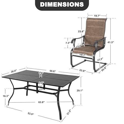 Image of NUU GARDEN 7 Piece Patio Dining Set, 6 Padded Textilene Chairs and 61 Inch Rectangular Table with Umbrella Hole, Outdoor Dining Furniture for Garden and Patio, Brown and Black