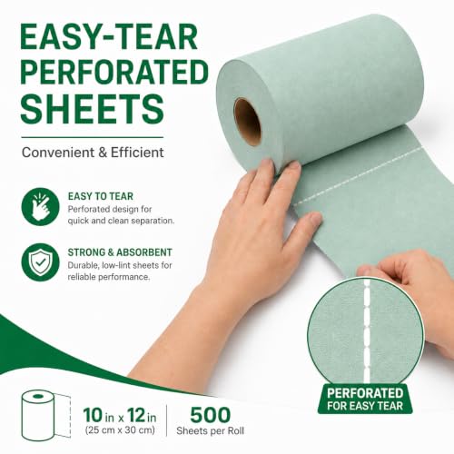 Image of AAwipes Cleanroom Wipes Roll, 10x12 inch 500 Sheets Green, Cellulose Polyester | Low-Lint, Highly Absorbent, Surface Cleaning, Lab & Industrial Applications