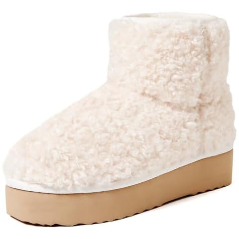 AUSLAND Women‘s Platform Faux Fur Winter Sonw Ankle Boots Fleece Lined Warm Comfortable Outdoor Anti-Slip Boots 9358 White 7.5US/38EU Cover