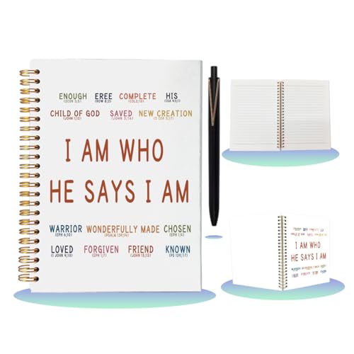 ARPTCN Christian Notebook with Pen Set I Am Who He Says I Am, A5 Spiral Prayer Journal for Women, 80 Sheets College Ruled Bible Study Diary, Inspirational Scripture Gift
