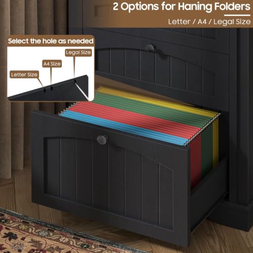 Image of Vabches Farmhouse Bookshelf with File Drawers, Rustic Black