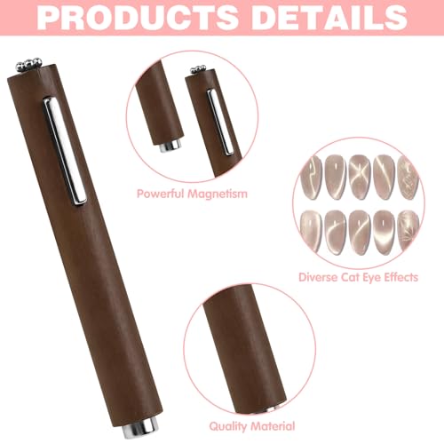 Image of CANIPHA 3 In 1 Cat Eye Nail Magnet Multifunctional Cat Eye Gel Polish Nail Tool with Extra 1pcs Square Magnet 5pcs Paper Clips Wooden Handle Cylindrical Powerful Suction for Home Diy Salon