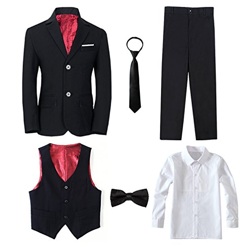 Yanlu 6 Piece Formal Boys Suits Sets Size 12 Black Boy Tuxedo Suit Blazer Pants Vest Shirt Necktie And Bow Tie #TOP5