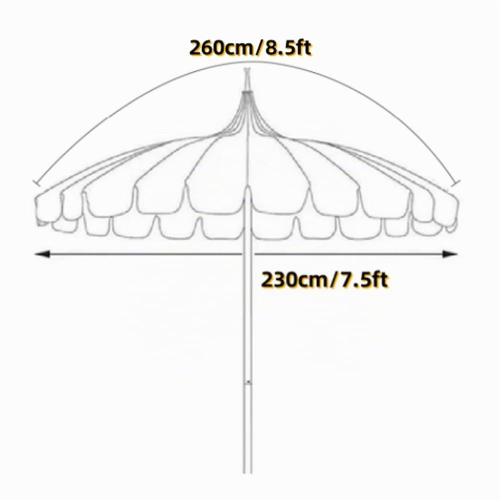 260cm Pagode Sonnenschirm Großer Terrassenschirm Mit Fransen Boho Strandschirm Tragbar Balkonschirm UV-Schutz Hochzeit Brautschirm(Red)