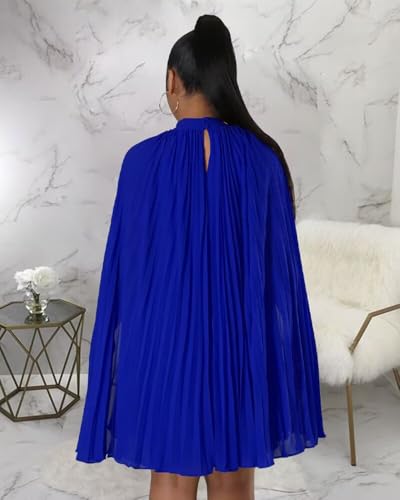 Image of Women's Casual Cape Sleeve Pleated Split Short Dress Loose Fit Cocktail Party Flowy Dress