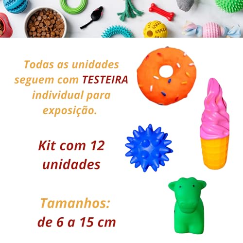 Elo Imports Kit 12 Brinquedos Sonoros de Borracha Premium para Pets - Mordedores Divertidos para Cãe