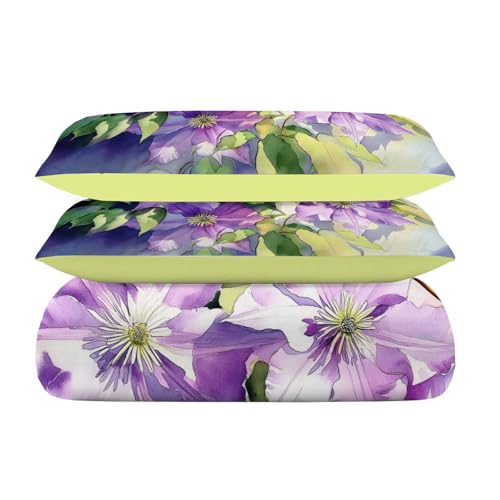 Parure de lit 140x200 motif clématite violette au design 3D d'exception