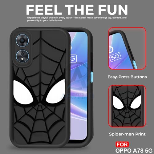 Image of AESTMO Back Case Cover for Oppo A78 5G Cover | Spidey Face Mask Design | Silicone Case | Full Body Protection | Camera Protection Back Cover for Oppo A78 5G (Black)