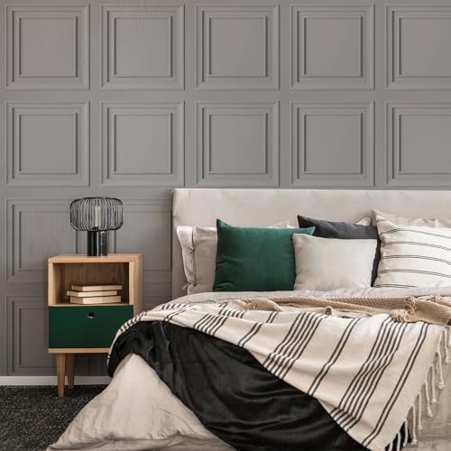 Fresco Grey Wood Panelling Wallpaper | Square Panelled Wallcovering | Eco-Friendly Wallpaper