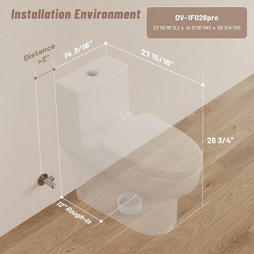 Image of DeerValley Elongated One Piece Toilet with Efficient Dual Flush 1.1 /1.6 GPF | ADA Chair Height Toilet Bowl, Durable Ceramic, Slow Close Seat, Skirted Design 12 inch Rough-In Toilet for Bathroom DV-1F026Pro