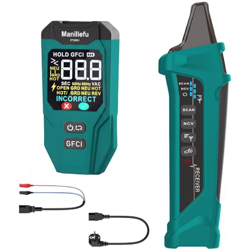 Manillefu Testeur de prise ET32 - Détecteur de fusibles - Détecteur de disjoncteur avec écran LCD - Testeur de tension sans contact - Testeur de phase NCV - Détecteur de câble/testeur de courant