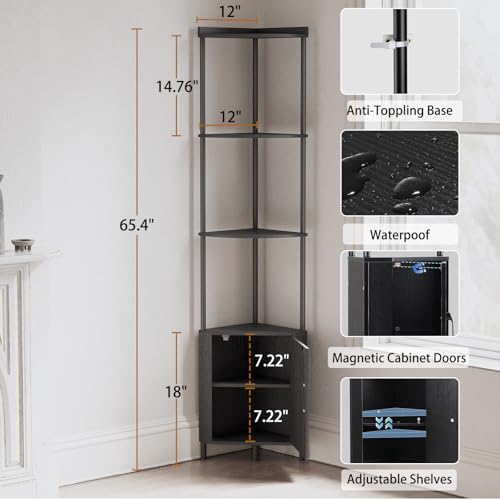 Image of SUNMORY 5 Tier Corner Cabinet, 65.4 inch Tall Corner Shelf with Storage, Display Shelf Corner Shelves for Living Room Decor, Wall Corner Bookshelf, Plant Stand for Bedroom, Bathroom, Kitchen, Small Space | Display Shelf Corner Shelves for Living Room Decor, Wall Corner Bookshelf, Plant Stand for Bedroom, Bathroom, Small Space