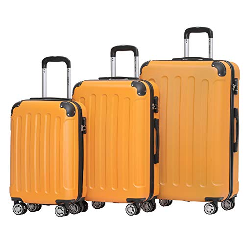 BEIBYE BEIBYE Hartschalen-Koffer Trolley Rollkoffer Reisekoffer Sicherheit Zahlenschloß Zwillingsrolle ABS Material Handgepäck 4 Rollen (M-L-XL-Set) (Orangen, Set)