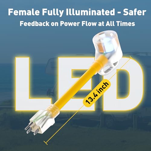 Dogbone 15 Amp to 30 Amp RV Power Adapter: NEMA 5-15P Male to TT-30R Female Electrical Converter with LED Power Indicator & Handle, 125V 10 Gauge Heavy Duty Extension Cord for Motorhome,Trailer,Camper - Thumbnail 5