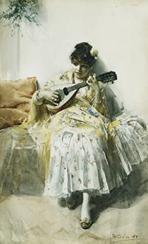 Tableau Espagnole mandoline par Anders Zorn, décoration murale vintage en grand format 60x90 cm