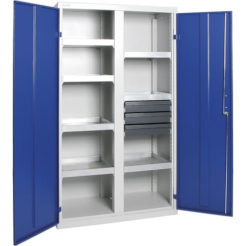 kaiserkraft | Umweltschrank ohne Türlochung| HxBxT 1800 x 1000 x 500 mm| 7 Wannenböden| lichtgrau / enzianblau.