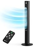 Pro Breeze® 46" Ultra-Powerful Portable Tower Fan, Oscillating 45W Motor, 3 Cooling Fan Speeds, 4 Operational Modes and 12-Hour Timer for Home & Office Black