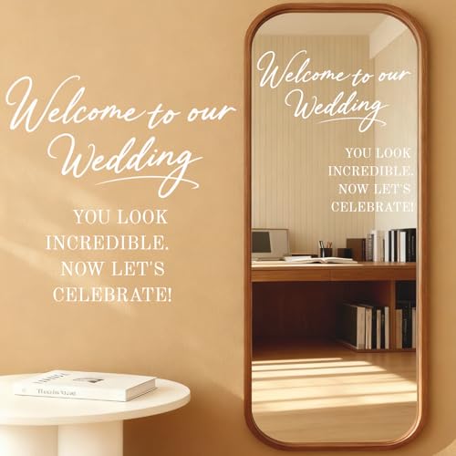Elegant Script Welcome to Our Wedding Decal - 2 Pack Removable Vinyl Lettering for Mirror Glass Window Home Decor (White)
