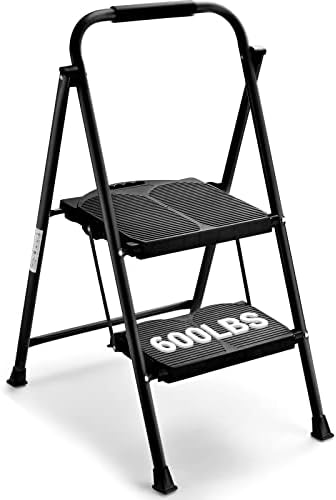 ALPURLAD Step Ladder 600lbs Extra Large & Wide 2 Step Stools Personalized Folding Step Stool Anti-Slip Step Stools for Adults Household, Kitchen Foldable Step Stool