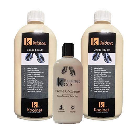 KOOLNET Netshoes – Pack de 2 + 1 crème onctueuse incolore – Cirage liquide pour cireuse ou utilisation manuelle