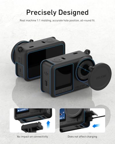 Image of TELESIN Silicone Protective Case for DJI Osmo Action 6 with Lens Cap & Lanyard, Anti-Scratch Washable Cover Anti-Slip Dustproof Action Camera Protection for DJI Action 6 Accessories (Black)