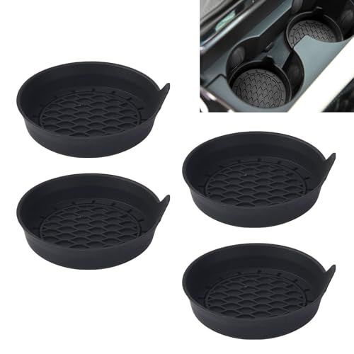 Ferianl 4PCS Car Cup Coaster, 3.15 Inch Cup Holder Coaster, Silicone Non Slip Cup Holder Insert, Heat Insulating Embedded in Ornaments Coasters, Universal Car Interior Accessories (Black)