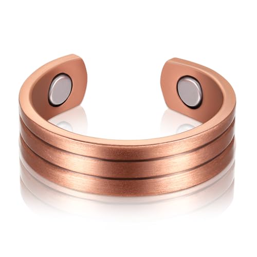 Anillo Magnético de Cobre Puro Ajustable con Imanes Sólidos - Regalo para Madre, Esposa, Hija, Día de la Mujer (Rústico)