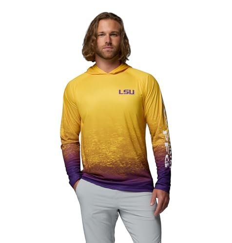 Columbia Mens Collegiate Super Terminal Tackle Hoodie LSU - Yellow/Vivid Purple Large
