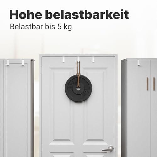 Minismus Türhaken zum Einhängen – Edelstahl Kleiderhaken Tür – Einzeln verwendbare Türgarderobe Haken Garderobenhaken – Aufhängehaken – Einhängehaken 4er Set (Weiß)