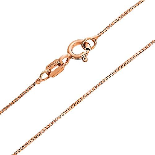 Plain Simple 0.8MM Very Fine Thin 14K Rose Gold Plated .925 Sterling Silver Box Chain Necklace For Women Nickel-Free Made In Italy 16 Inch