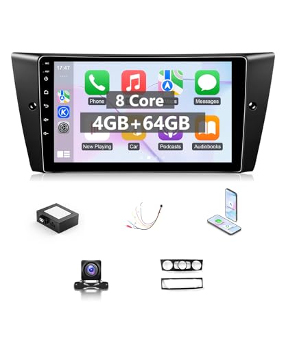 VQU Car Radio for BMW 3 Series 328i 335i 325i E90/E91/E92/E93 2005-2011 Carplay Android Auto, 9 Inch Touch Screen for BMW E90 Stereo, Bluetooth GPS WiFi RDS DSP FM SWC Camera, Support Fiber Optic