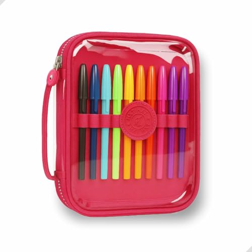 Estojo Escolar Grande Transparente com Zíper, 4 Cores Disponíveis, Capacidade para Lápis, canetas, borracha, apontador, Tesoura, Design Moderno Papelaria fofa Divertida Criativa (Rosa pink)