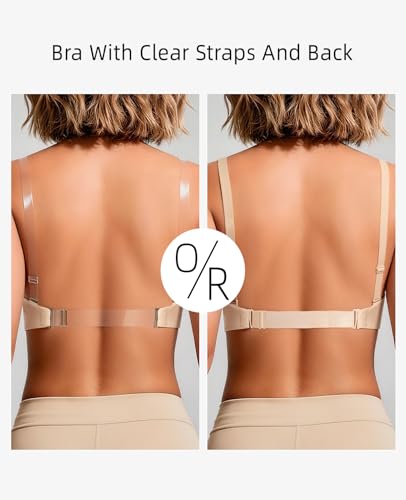 Image of YANDW Low Back Bra with Clear Straps and Back Deep V Plunge Push Up Low Cut Bras Underwire Add Two Cup