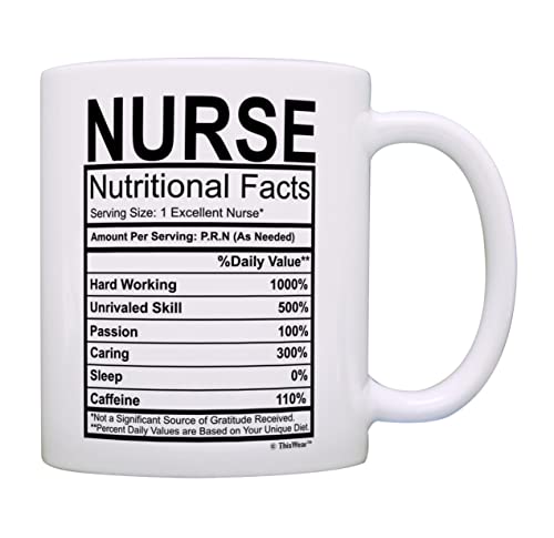 ThisWear Nurse Gifts Nurse Nutritional Facts Label Nursing Gag Gift Gift Coffee Mug Tea Cup White