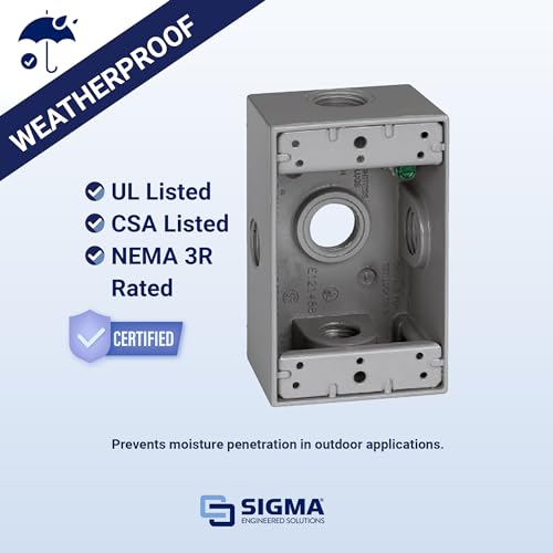 Image of Sigma 14251-5X Weatherproof 1 /2 inch 5 Hole Side Entry 1-Gang Box, Gray