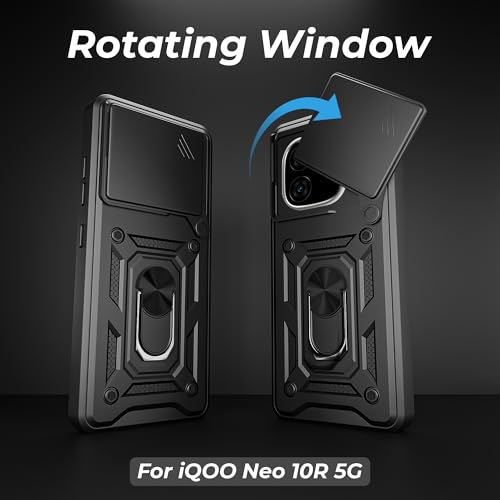 Image of A rtistque Armor Bumper Back Case Cover for iQOO Neo 10R 5G | Stylish Ring Holder & Inbuilt Stand | Sliding Camera Cover | Shockproof TPU Protective Design | iQOO Neo 10r Back Cover - Black