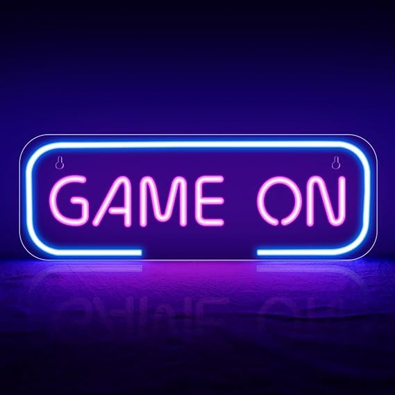 VYNES Game On Neon Signs for Wall Decor, Dimmable Blue LED Lights Neon Art for Bedroom, Kid Room, Living Room, Man Cave/Home Bar Birthday Wedding Party Game Zone Decor (Size 15X10X1 CM)
