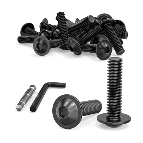 Dayalo Lot de 20 vis M5 x 30 mm à tête bombée avec bride, vis à six pans creux, en acier inoxydable A2 V2A, oxyde noir, filetage complet, avec clé et embout