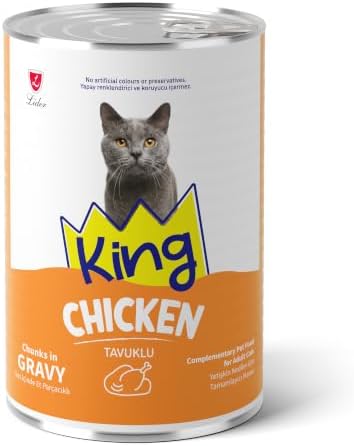 King Sos İçinde Et Parçacıklı Tavuklu Yetişkin Kedi Konserve Maması 400g — Amazon ürün görseli