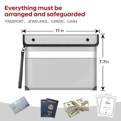 Image of Fireproof Bag Dual Reflective Strips, Waterproof Zipper, 5200F Heat | Fireproof Waterproof Bag, 11 x 7.7 Inch Portable Document Storage with Carry Handle for Passports,Jewelry and Important Items