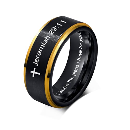 Religious Christian Bible Verse Philippians 4:13 Joshua 1:9 Jeremiah 29:11 Quote Rings Tungsten Carbide Step Edges Promise Engagement Rings Wedding Bands