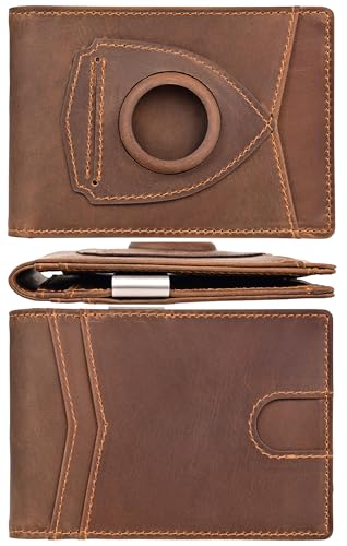 kinzd Slim Wallet with Money Clip RFID Blocking Minimalist Bifold Wallet for Men Genuine Leather Front Pocket Card Holder, SH01-CH Dark Brown, Shield Wallet