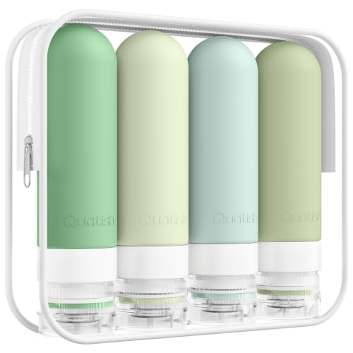 Image of Quatish Travel Bottles for Toiletries, Original Patented Leak Proof Travel Size Containers, 3 oz Tsa Approved Silicone Shampoo and Conditioner Bottles, 4 Pack, Red Rock,Evergreen